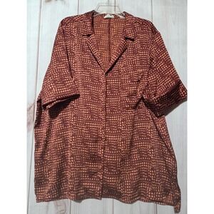 Open Edit Mens Brown Tan Geometric‎ Abstract Print Camp Collar Shirt Large L